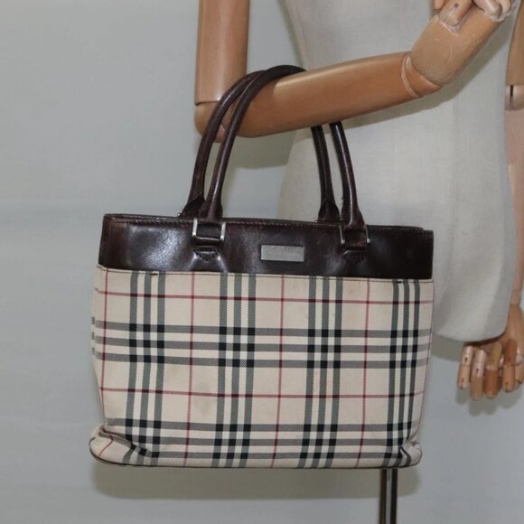 BURBERRY Nova Check Hand Bag Canvas Beige Auth - Picture 1 of 16